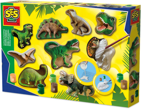 Ses creative - fusione e pittura - mondo dei dinosauri - asciugatura rapida - con stampi, gesso, vernice, pennello, spatola e spugna - lavoretti per ragazzi - giocattoli di dinosauri