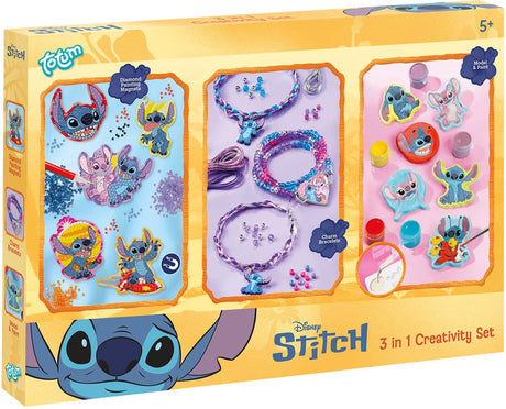 Totum Disney Stitch 3 in 1 set artigianale xl - braccialetti, fusione in gesso, magneti per pittura con diamanti e creazione di portachiavi - giocattoli creativi consigli regalo per ragazzi e ragazze da 5 anni