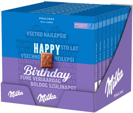 Scatola di praline di cioccolato Milka buon compleanno 10 x 110 g - 20 praline - bonbon e praline - regalo di compleanno per donna o uomo - set regalo per uomo e donna - regalo di cioccolato - regali - amore - cioccolatini