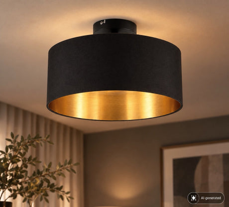 B.k.licht - lampada da soffitto - nero-dorato - rotonda - lampada decorativa - con attacco E27 - ø30cm