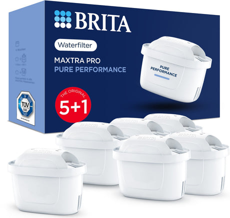 Cartuccia filtro acqua Brita maxtra pro pure performance - 5+1 pezzi - filtro acqua originale per caraffe filtranti - filtra impurità come erbicidi, pfas, cloro, calce e metalli
