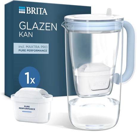 Brita - caraffa filtrante per l'acqua in vetro - 2,5 l - blu - caraffa per acqua in vetro - incl. 1 cartuccia filtrante Maxtra Pro Pure Performance