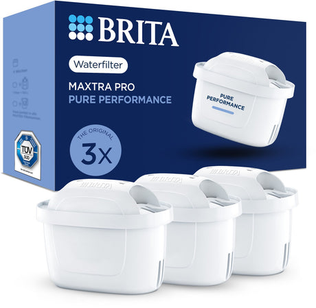 Cartuccia filtro acqua Brita maxtra pro pure performance - 3 pezzi - filtro acqua originale per caraffe filtranti - filtra impurità come erbicidi, pfas, cloro, calce e metalli