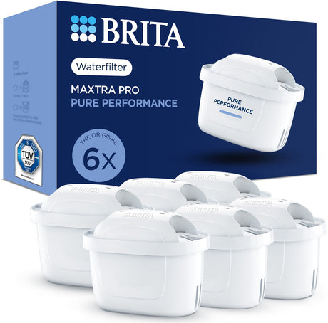 Cartuccia filtro acqua Brita maxtra pro pure performance confezione da 6 - ricarica originale per tutte le caraffe per acqua di rubinetto dal gusto puro - filtra contaminanti come pfas*, cloro, calcare e metalli