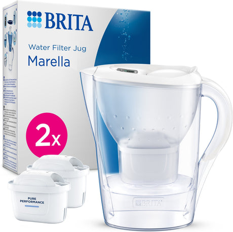 Brita - caraffa filtrante per l'acqua - Marella Cool - 2,4 l - bianco - incl. 2 cartucce filtranti maxtra pro all-in-1 - confezione risparmio