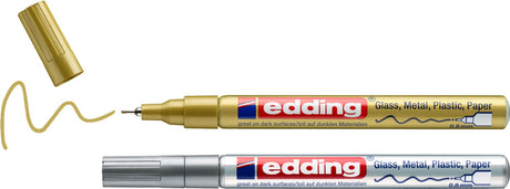 Edding 780 2 pennarelli a vernice - 2 pezzi - oro, argento - punta rotonda 0,8 mm - pennarello per marcare ed etichettare metallo, vetro, pietra o plastica - permanente, resistente alle sbavature e impermeabile