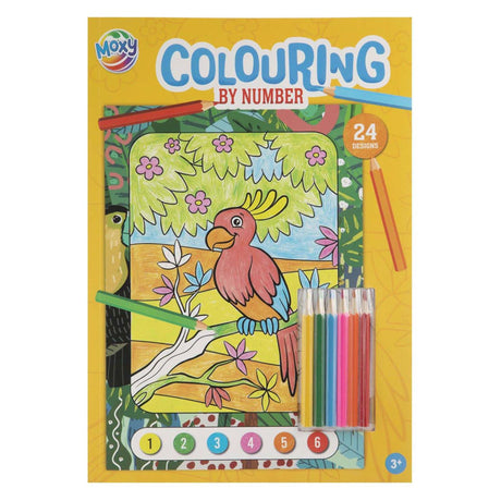 Colori Moxy su numero A4, 24 disegni con 5 matite