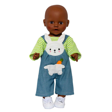 Salopette da bambola Heless con camicia a righe bunny lou, 28-35 cm