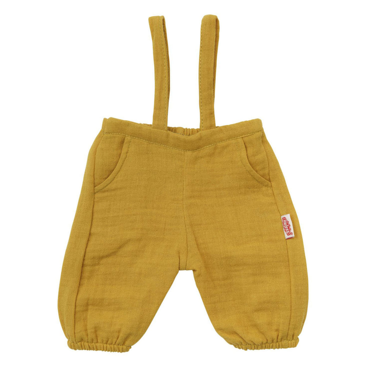 Salopette per bambole Heless in cotone organico giallo ocra 35-45 cm.