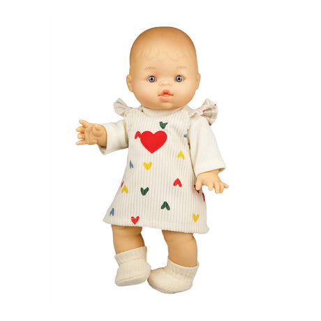 Abito in velluto a coste per bambole Heless con coriandoli a cuore, 35-45 cm