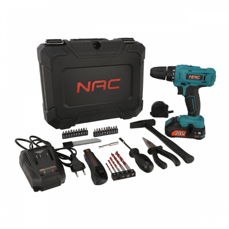 Nac schroevendraaier 20v 1x2,0ah met gereedschapsset