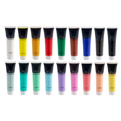Set di colori acrilici per hobby Fine Art Nassau 18 pezzi - Tubetti di colore da 36 ml - Colori acrilici per bambini e adulti - 9 colori pastello 9 colori base - Colori per lavoretti per bambini - Set di colori per bambini