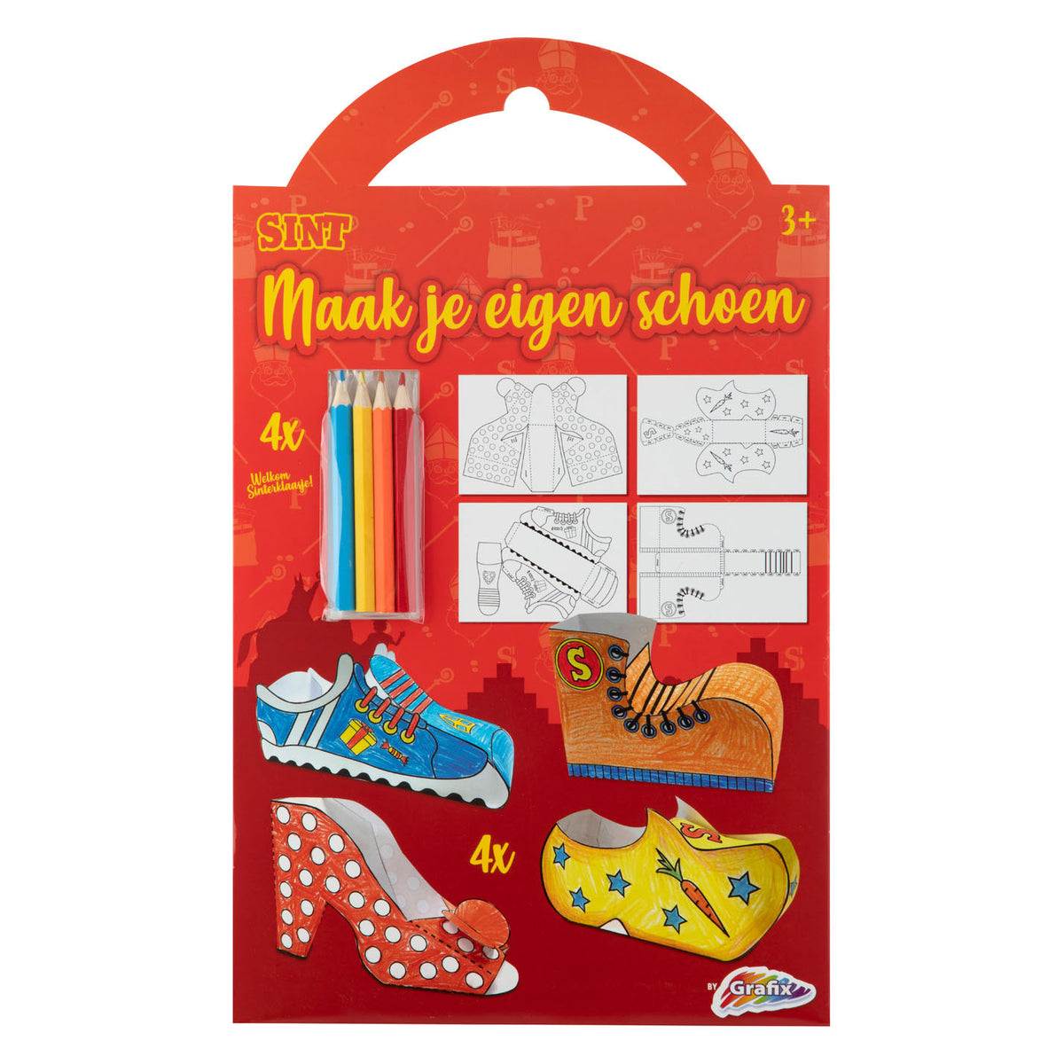 Set artigianale Grafix Sinterklaas: crea la tua scarpa 4 disegni + 4 matite
