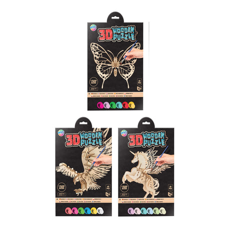 Gruppo artigianale creativo puzzle 3d in legno animale con vernice e pennello