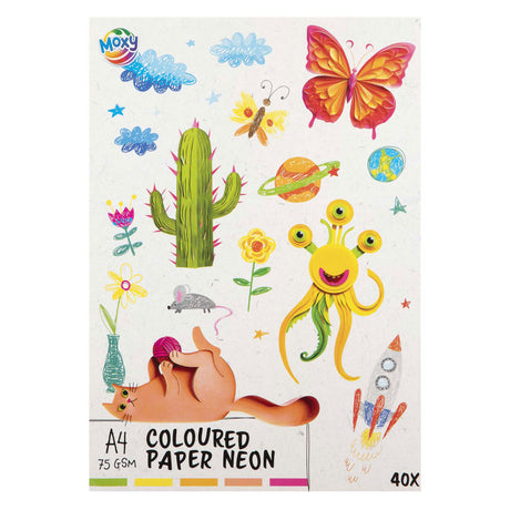 Carta colorata fluoro per gruppo creativo creativo A4, 40 fogli 5 colori