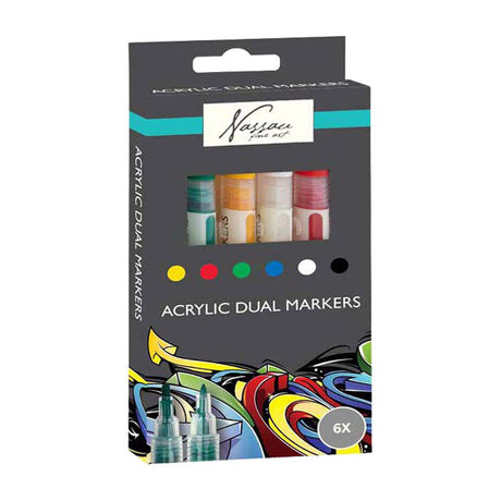 Pennarelli acrilici professionali Nassau Fine Art | 6 colori diversi | Doppelmarker | adatto per pietre - scarpe - vetro - plastica - legno - abbigliamento