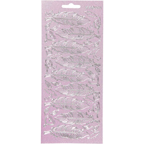 Adesivi, piume, foglio 10x23 cm, argento, 1 foglio