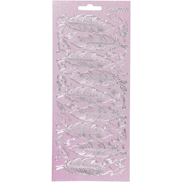 Adesivi, piume, foglio 10x23 cm, argento, 1 foglio