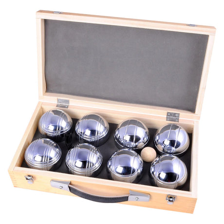 Engelhart metal jeu de boules - 8 palline in scatola di legno - set di lusso - pétanque - bocce - palline di metallo - adatto a qualsiasi campo da bocce - longfield