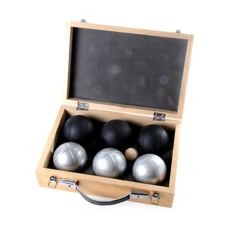 Engelhart metal jeu de boules - 6 palline in scatola di legno - nero grigio - set di lusso - pétanque - bocce - palline di metallo - adatto a qualsiasi campo da bocce - longfield