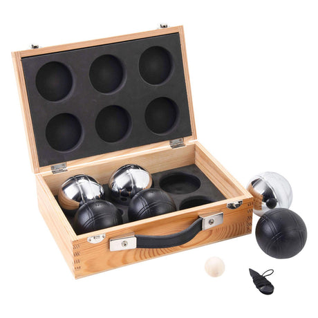 Engelhart metal jeu de boules - 6 palline in scatola di legno - nero grigio - set di lusso - pétanque - bocce - palline di metallo - adatto a qualsiasi campo da bocce - longfield