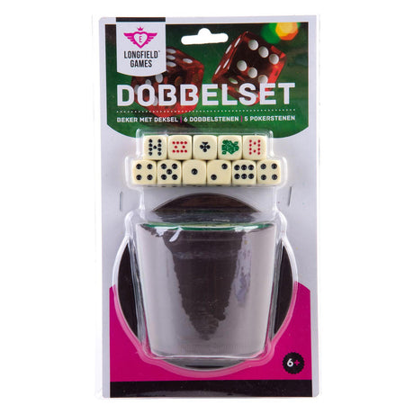 Tazza da poker Longfield con coperchio - inclusi 2 set di dadi (16 mm) - set di dadi - classico gioco di dadi per famiglie - cuore d'angelo