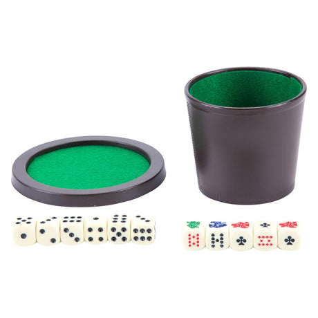 Tazza da poker Longfield con coperchio - inclusi 2 set di dadi (16 mm) - set di dadi - classico gioco di dadi per famiglie - cuore d'angelo