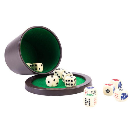 Tazza da poker Longfield con coperchio - inclusi 2 set di dadi (16 mm) - set di dadi - classico gioco di dadi per famiglie - cuore d'angelo
