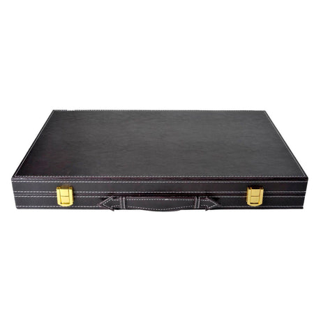 Backgammon Engelhart 18 pollici - tavola cucita marrone avorio - valigia nera con maniglia - edizione da viaggio di lusso -