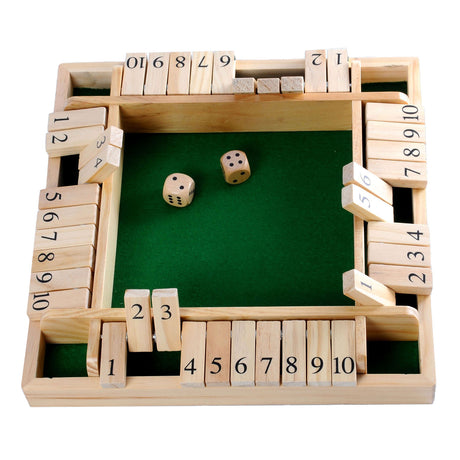 Longfield shut the box - 4 giocatori - scatola in legno di gomma con feltro intarsiato - inclusi 8 dadi in legno - gioco da tavolo 29 x 29 x 3,5 cm - gioco strategico per famiglie - cuore d'angelo