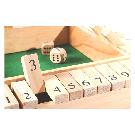 Longfield shut the box - 4 giocatori - scatola in legno di gomma con feltro intarsiato - inclusi 8 dadi in legno - gioco da tavolo 29 x 29 x 3,5 cm - gioco strategico per famiglie - cuore d'angelo