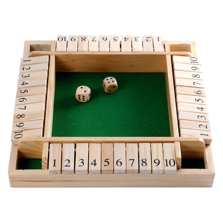 Longfield shut the box - 4 giocatori - scatola in legno di gomma con feltro intarsiato - inclusi 8 dadi in legno - gioco da tavolo 29 x 29 x 3,5 cm - gioco strategico per famiglie - cuore d'angelo