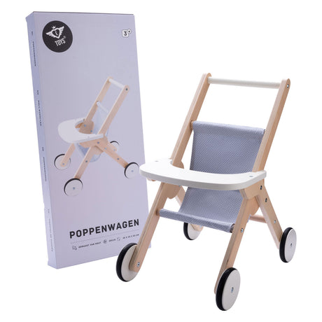 Passeggino per bambole in legno grigio blu