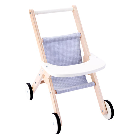 Passeggino per bambole in legno grigio blu
