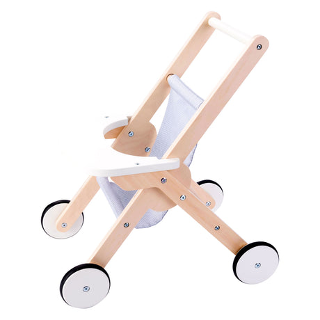 Passeggino per bambole in legno grigio blu