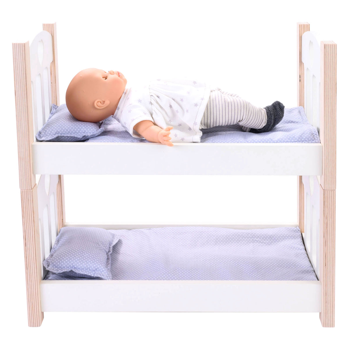 Letto a castello per bambole grigio bianco