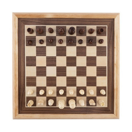 Engelhart schaakset 40x40 cm – luxe houten schaakbord ingelegd esdoorn walnoot fineer – koning 77 mm – met opbergsysteem – inclusief colourbox – houten schaakstukken bord –