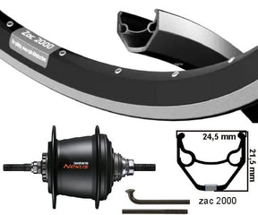 Ruota posteriore Kgs 28 pollici zac 2000 nero argento nexus 7 freno a rulli