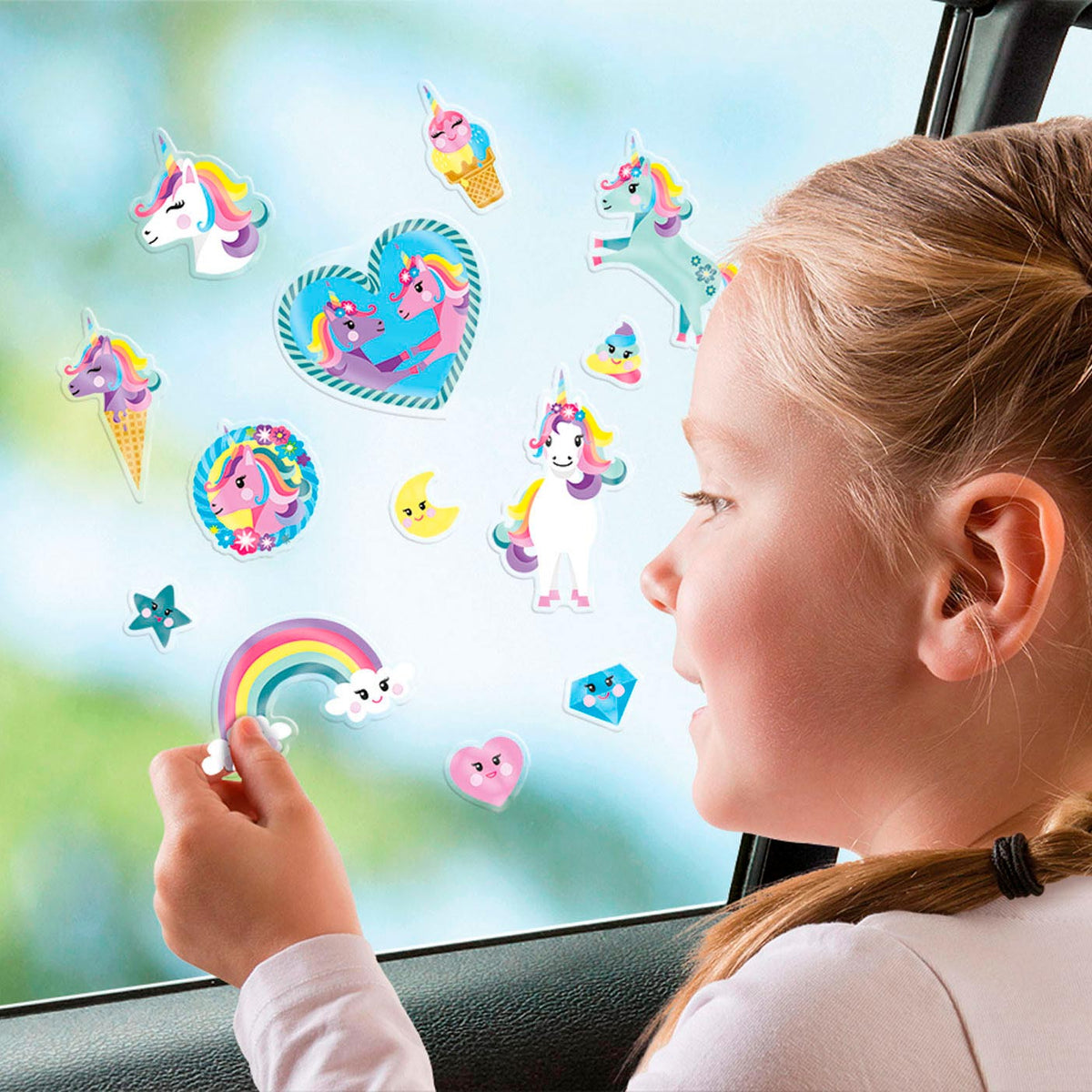 Totum vetrofanie unicorno adesivi mobili unicorno | 45 pezzi non permanenti per la casa e i viaggi | giocattoli junior da 3 anni