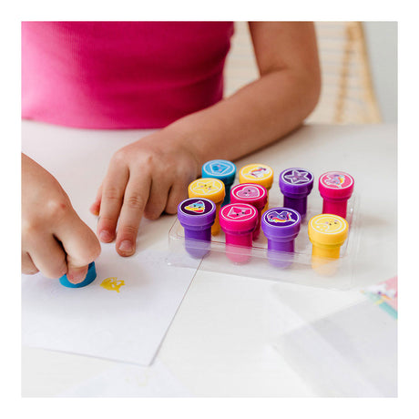Timbri Totum unicorno junior 12 pezzi autoinchiostranti - giocattoli creativi per ragazze junior dai 3 anni - timbratura artigianale per creazione di biglietti regalo