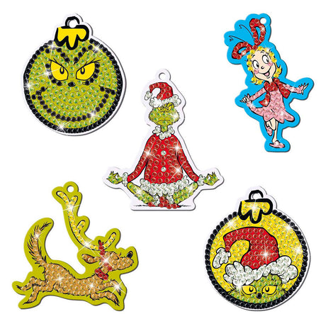 Totum il Grinch - Realizza 5 ciondoli con pittura con diamanti - giocattoli per ragazzi e ragazze dai 5 anni - set artigianale per decorazioni per la casa