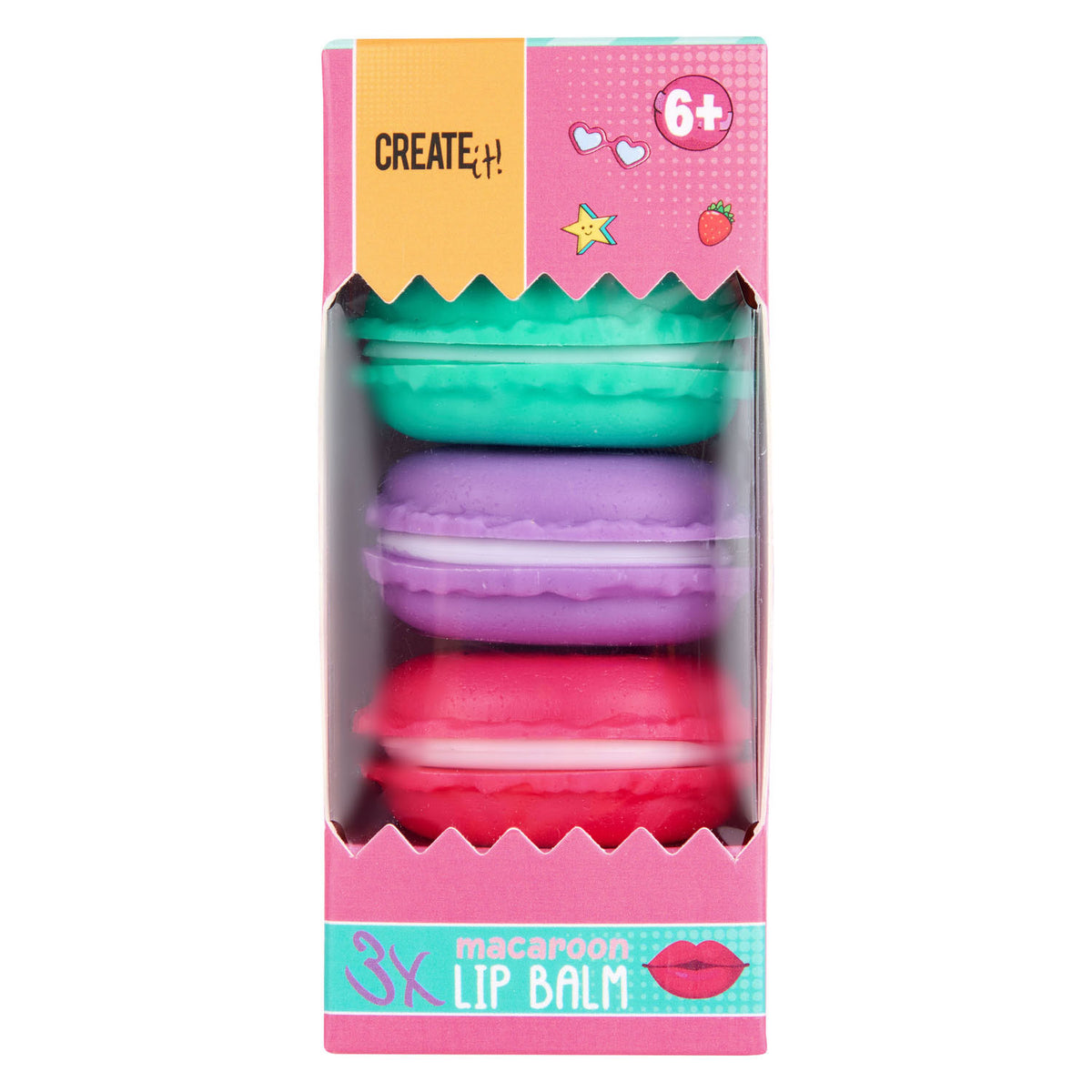 Crealo! scatola di macaron balsamo labbra caramelle, 3 pz.