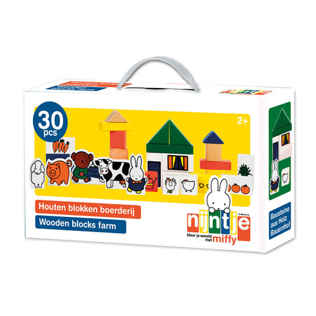Bambolino Miffy fattoria con blocchi di legno - set da gioco per bambini da 28 pezzi con animali della fattoria, blocchi da costruzione - giocattoli educativi consiglio regalo - da 2 anni - giocattoli