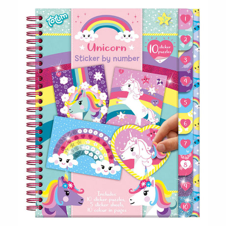 Totum unicorno adesivo puzzle libro di attività a5 - adesivo per libro delle vacanze per numero incl. pagine da colorare - giocattoli per ragazze dai 3 anni