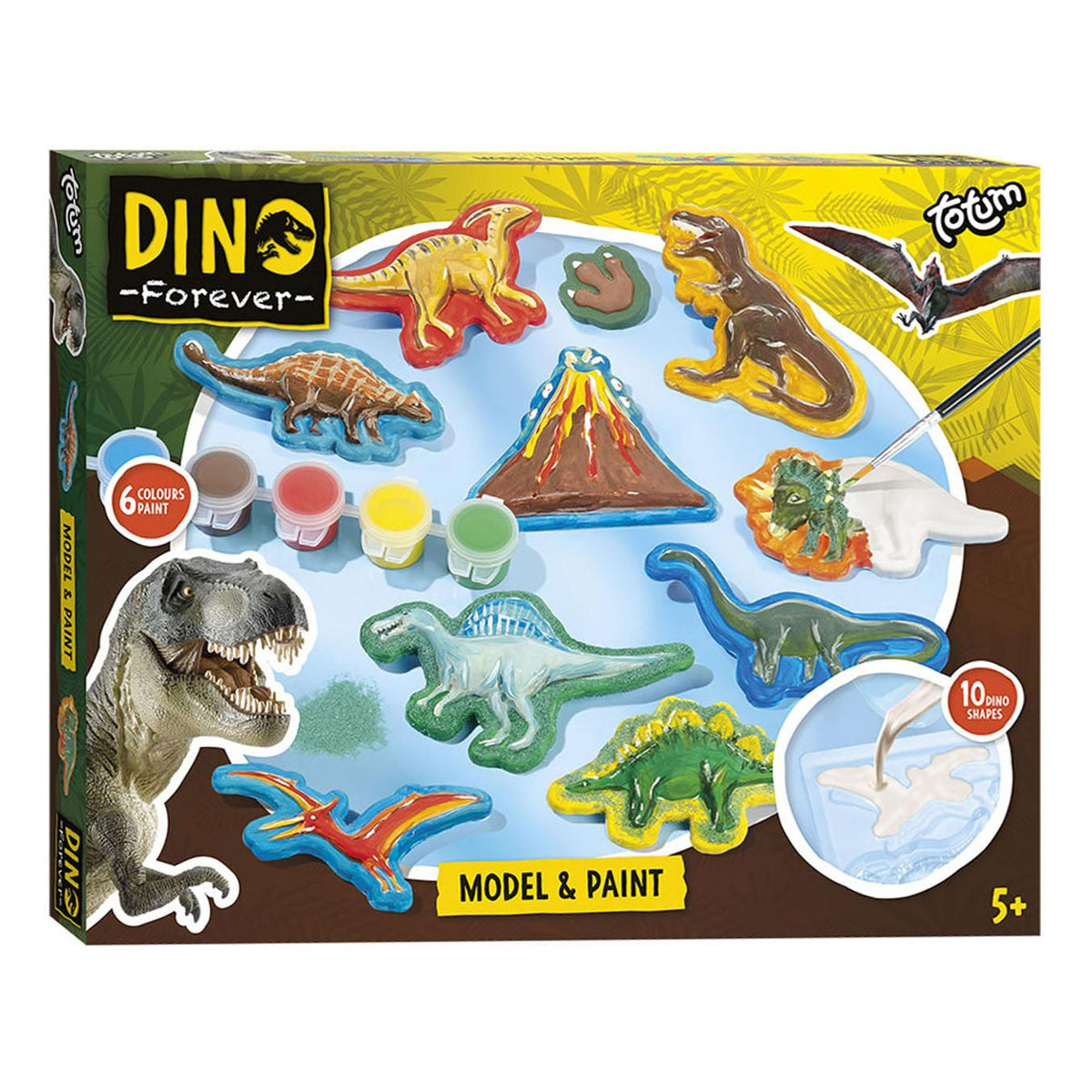 Totum Dinosaur Junior Craft Set gesso e pittura Set Dino Forever vernice per modelli con gesso, 6 colori di vernice – consiglio regalo per ragazzi
