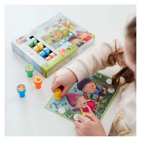Bambolino fien teun set di timbri creativi, timbri e carte colorate - giocattoli creativi ed educativi - giocattoli della fattoria - da 3 anni - giocattoli