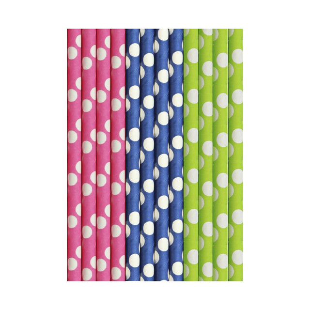 Cannucce Duni in carta cocktail dots: blu, verde rosa 15cm confezione da 25 pezzi