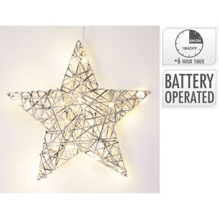 Stella senza fuoco 30 cm con LED argento