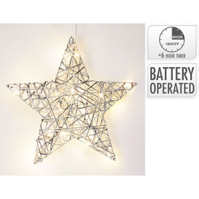 Stella senza fuoco 30 cm con LED argento