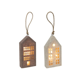 Ciondolo casa beige marrone feltro led 20cm 2ass | 4 pezzi